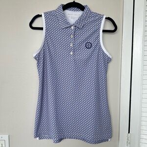 Peter Millar Sleeveless Golf Polo Blue / Light Pink Chain Link Print Women’s M